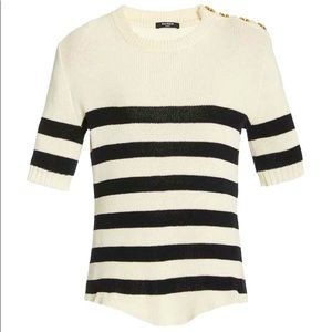 NWT BALMAIN SAILOR STRIPE SHORT SLEEVE SWEATER, FR 40